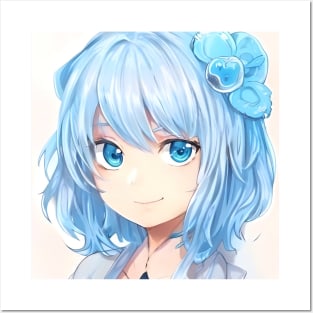 anime blue hair manga Posters and Art